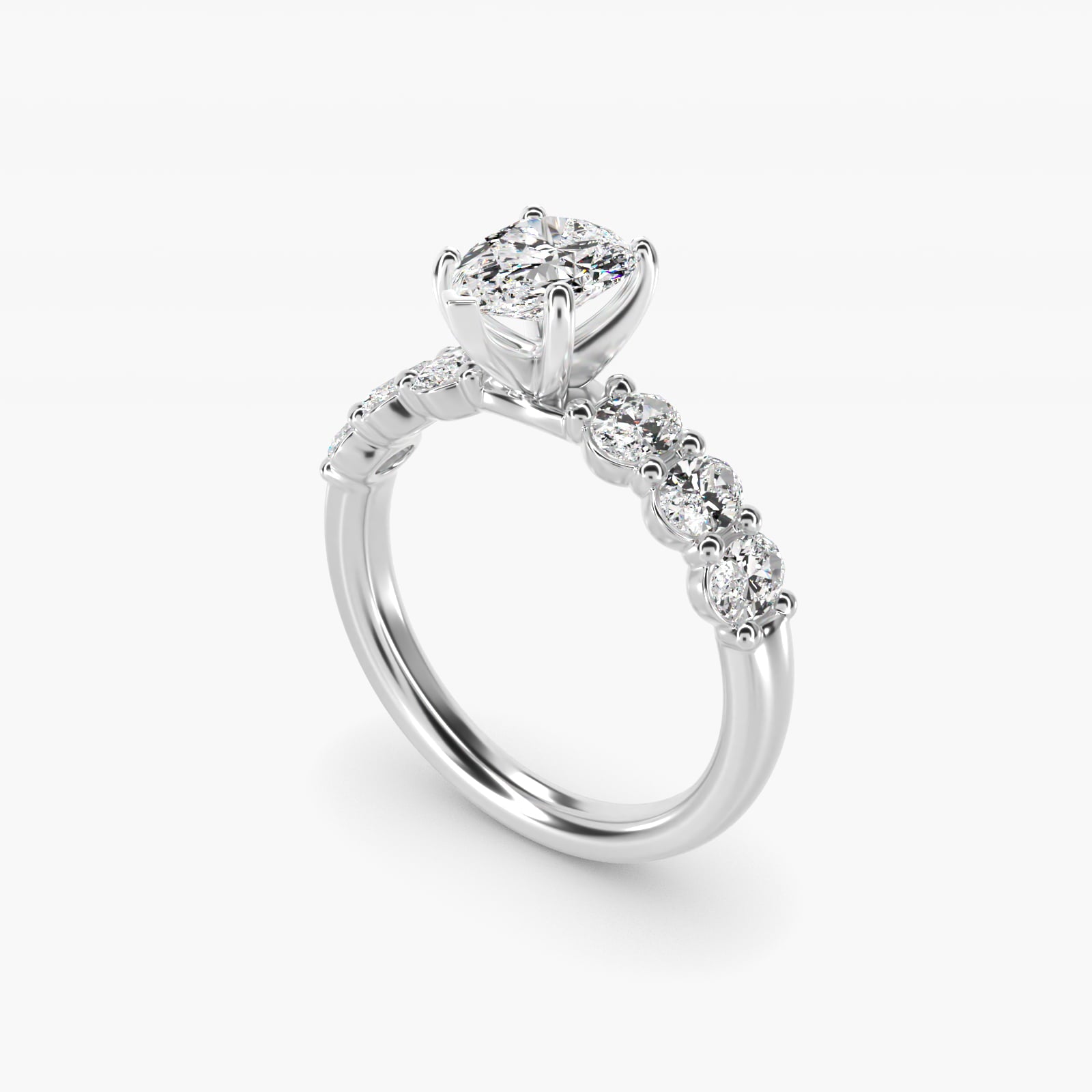 Seven Stone Oval Diamond Engagement Ring in Platinum (1 ct.tw.) - Pear Center