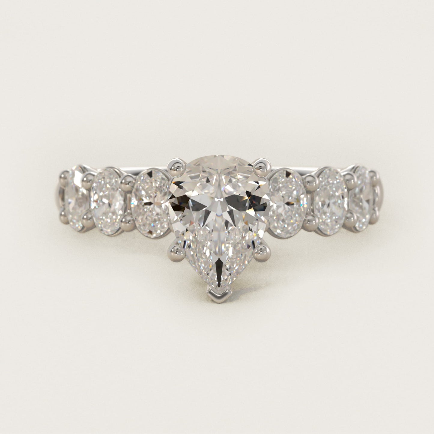 Seven Stone Oval Diamond Engagement Ring in Platinum (1 ct.tw.) - Pear Center