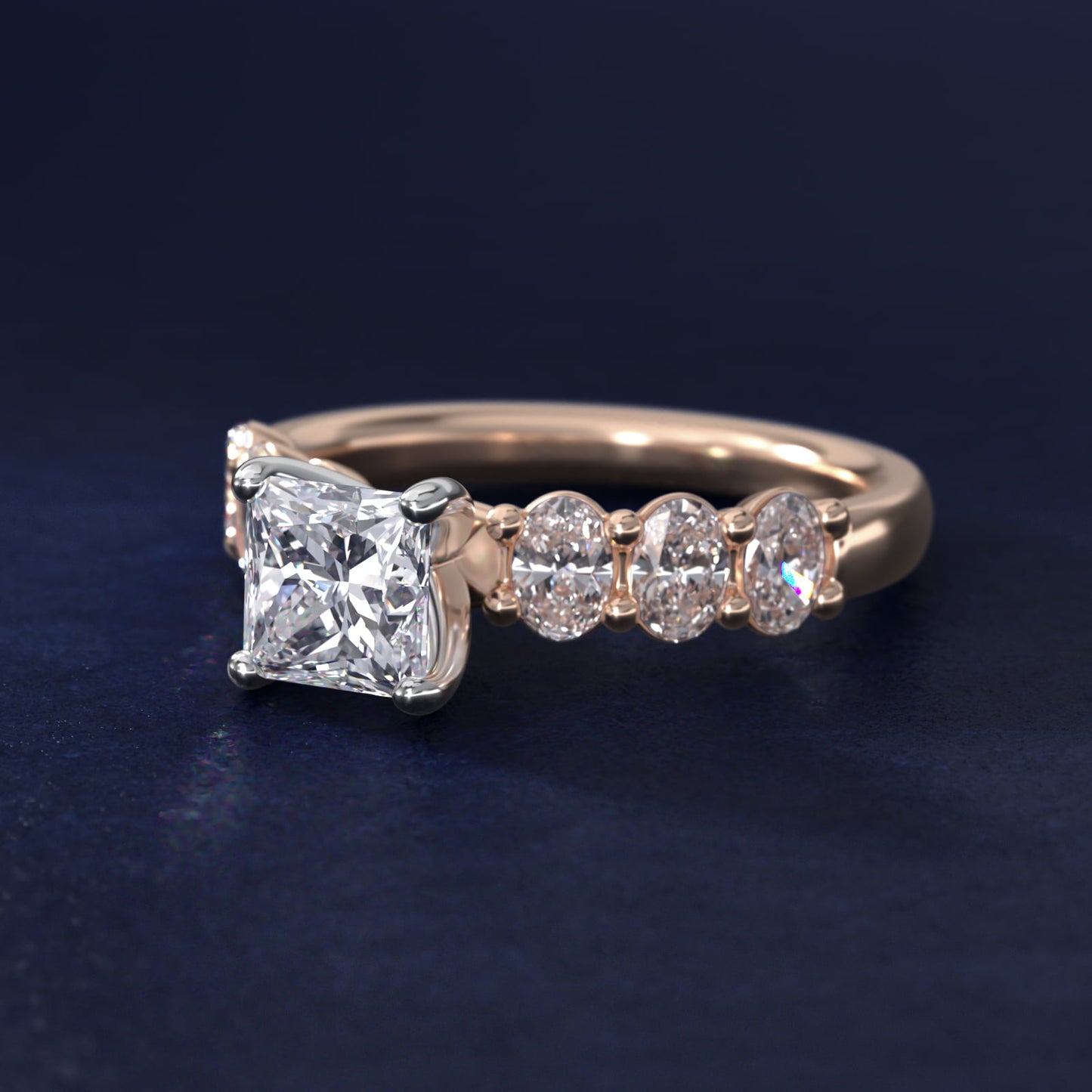 Seven Stone Oval Diamond Engagement Ring in 18k Rose Gold (1 ct.tw.) - Princess Center