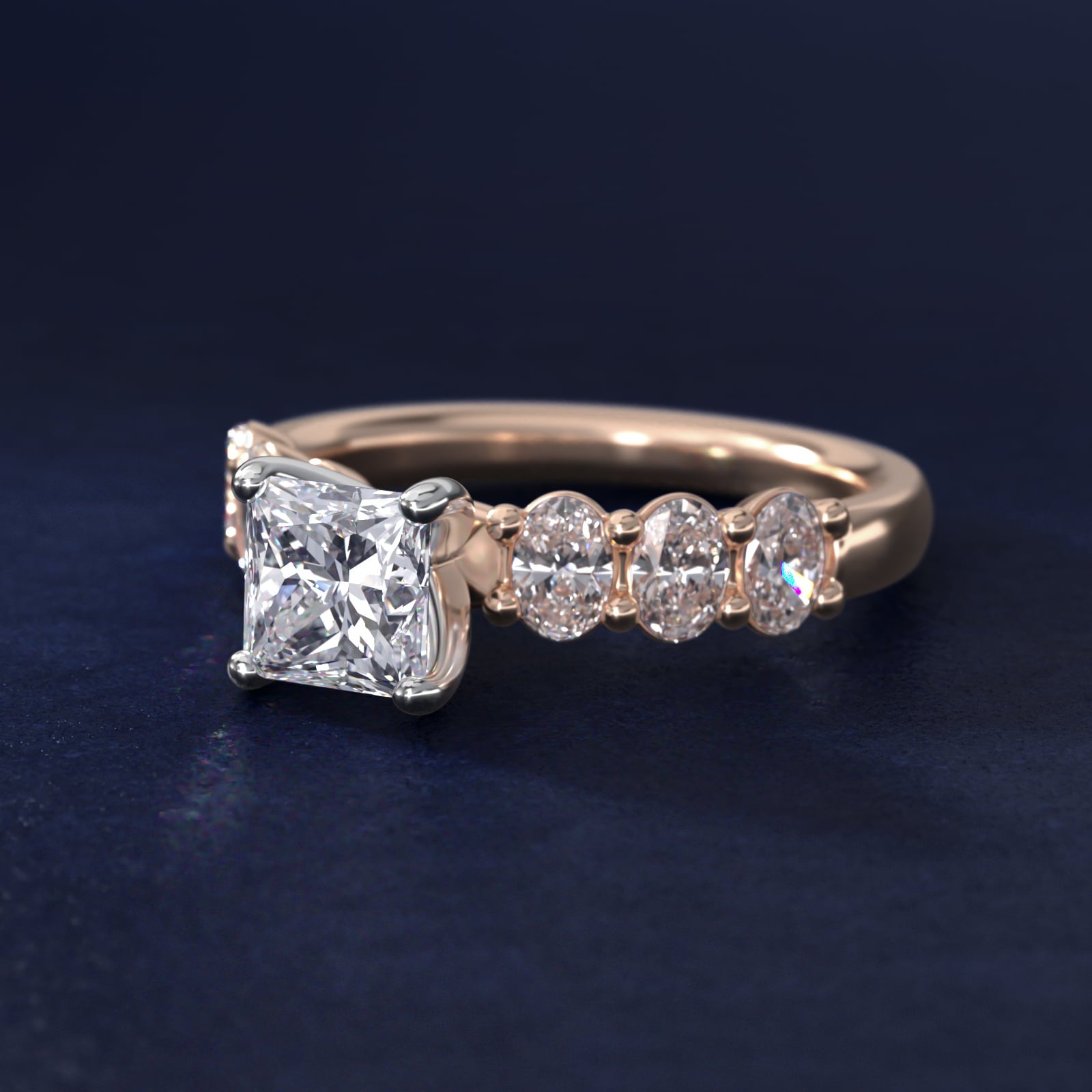 Seven Stone Oval Diamond Engagement Ring in 18k Rose Gold (1 ct.tw.) - Princess Center