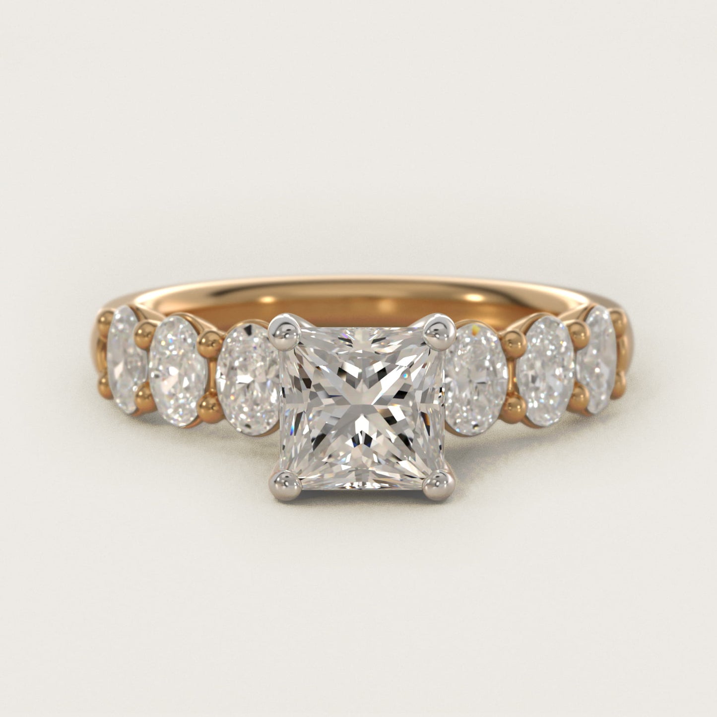 Seven Stone Oval Diamond Engagement Ring in 14K Yellow Gold (1 ct.tw.) - Princess Center