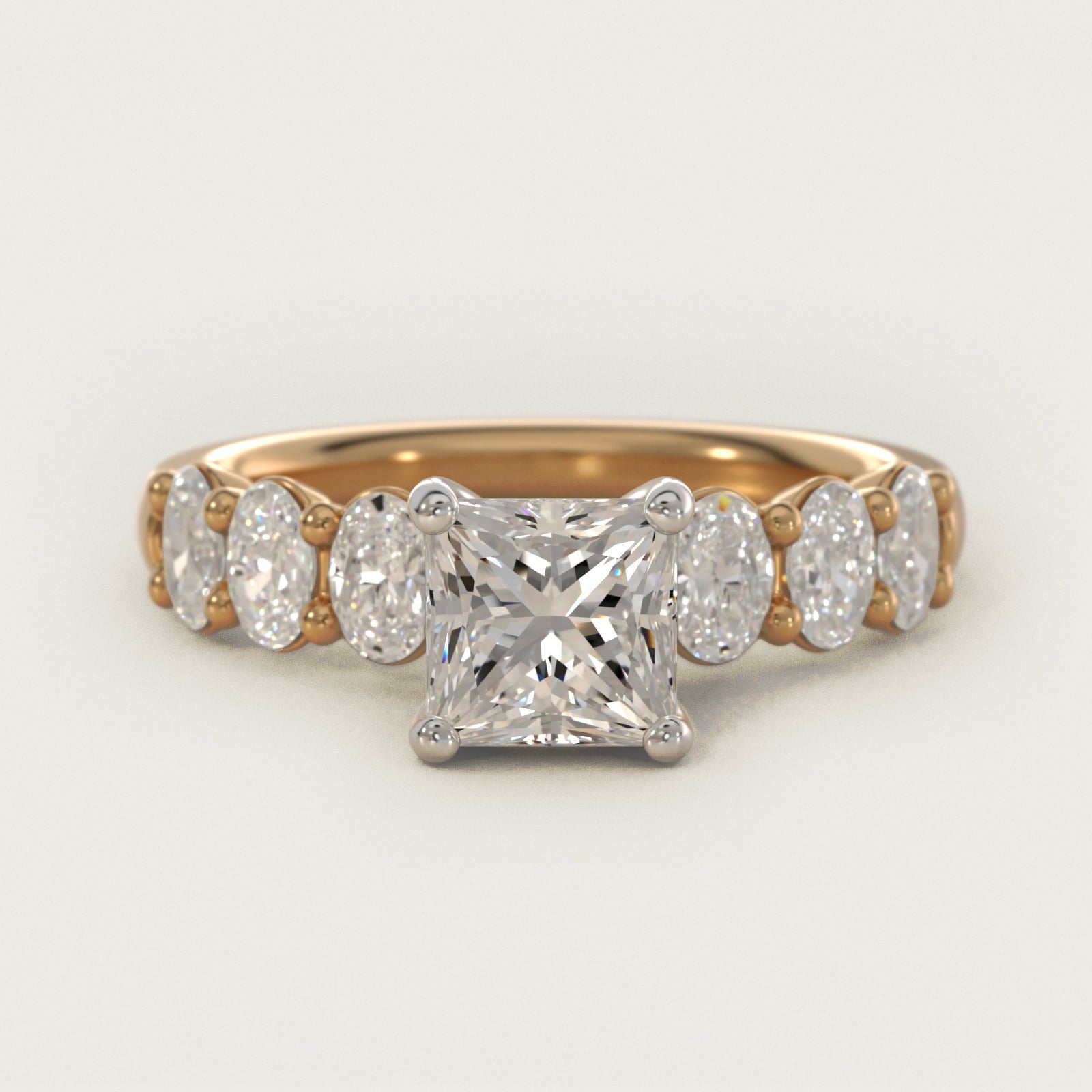 Seven Stone Oval Diamond Engagement Ring in 14K Yellow Gold (1 ct.tw.) - Princess Center