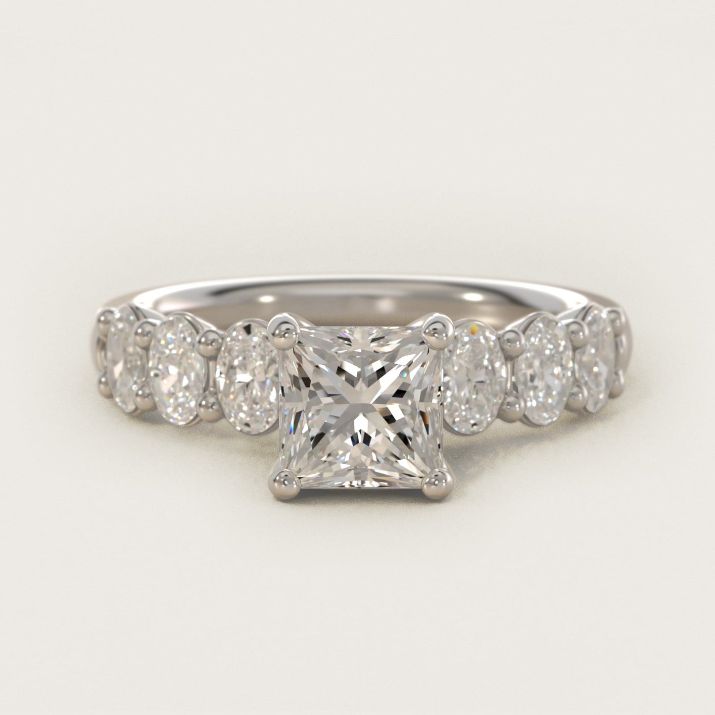Seven Stone Oval Diamond Engagement Ring in Platinum (1 ct.tw.) - Princess Center