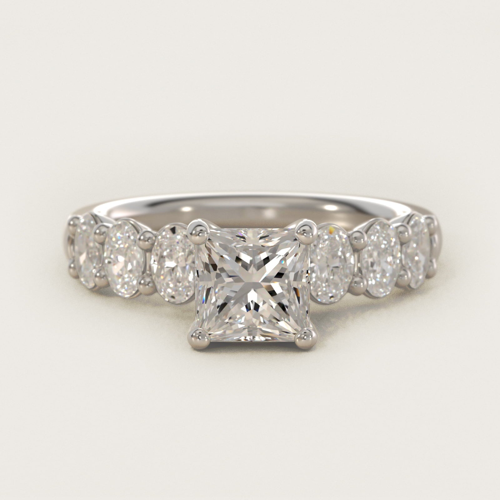 Seven Stone Oval Diamond Engagement Ring in Platinum (1 ct.tw.) - Princess Center