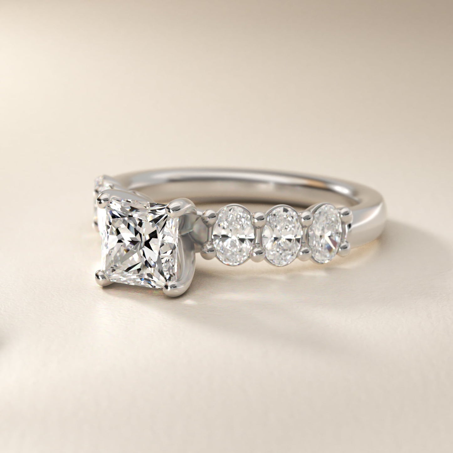 Seven Stone Oval Diamond Engagement Ring in Platinum (1 ct.tw.) - Princess Center