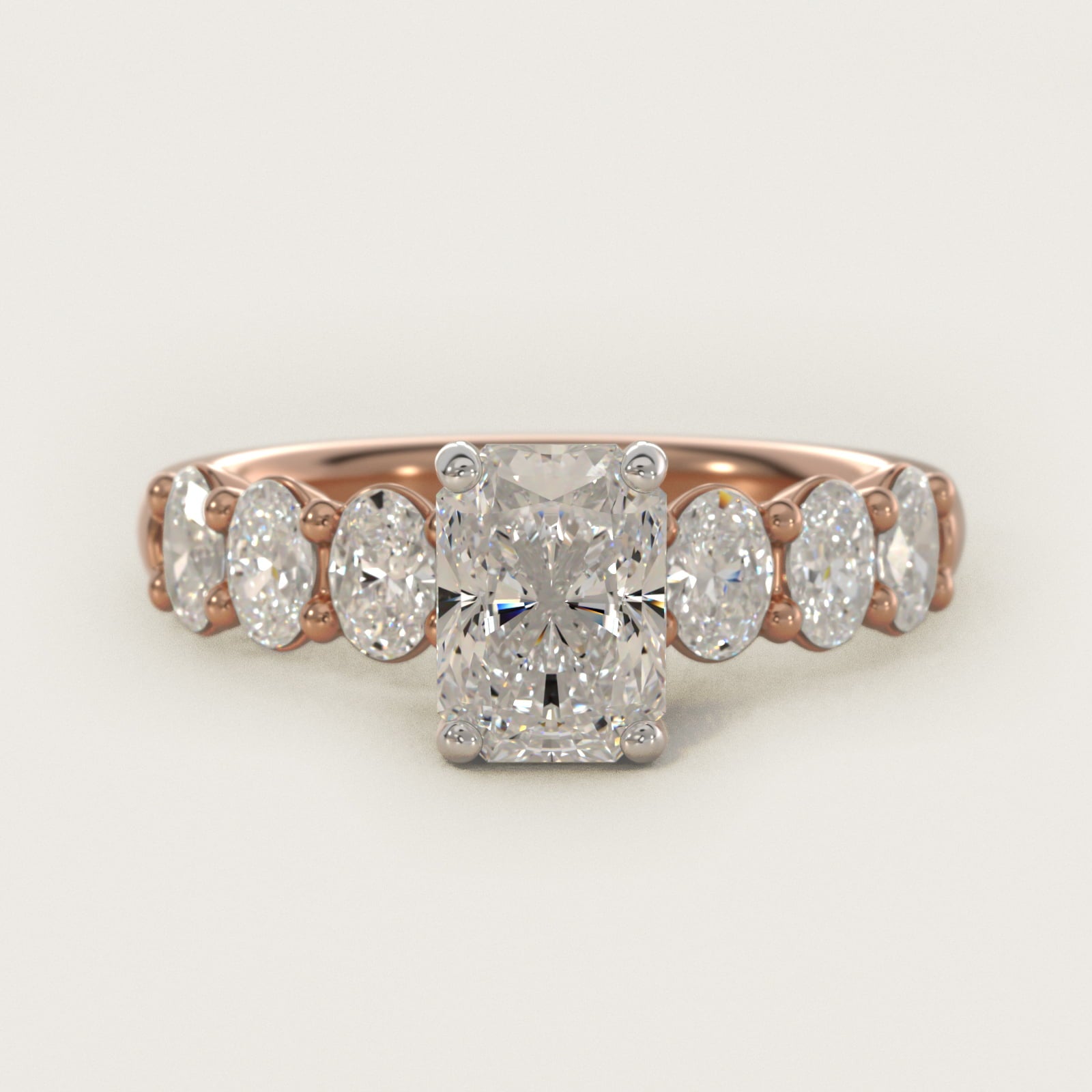 Seven Stone Oval Diamond Engagement Ring in 14k Rose Gold (1 ct.tw.) - Radiant Center