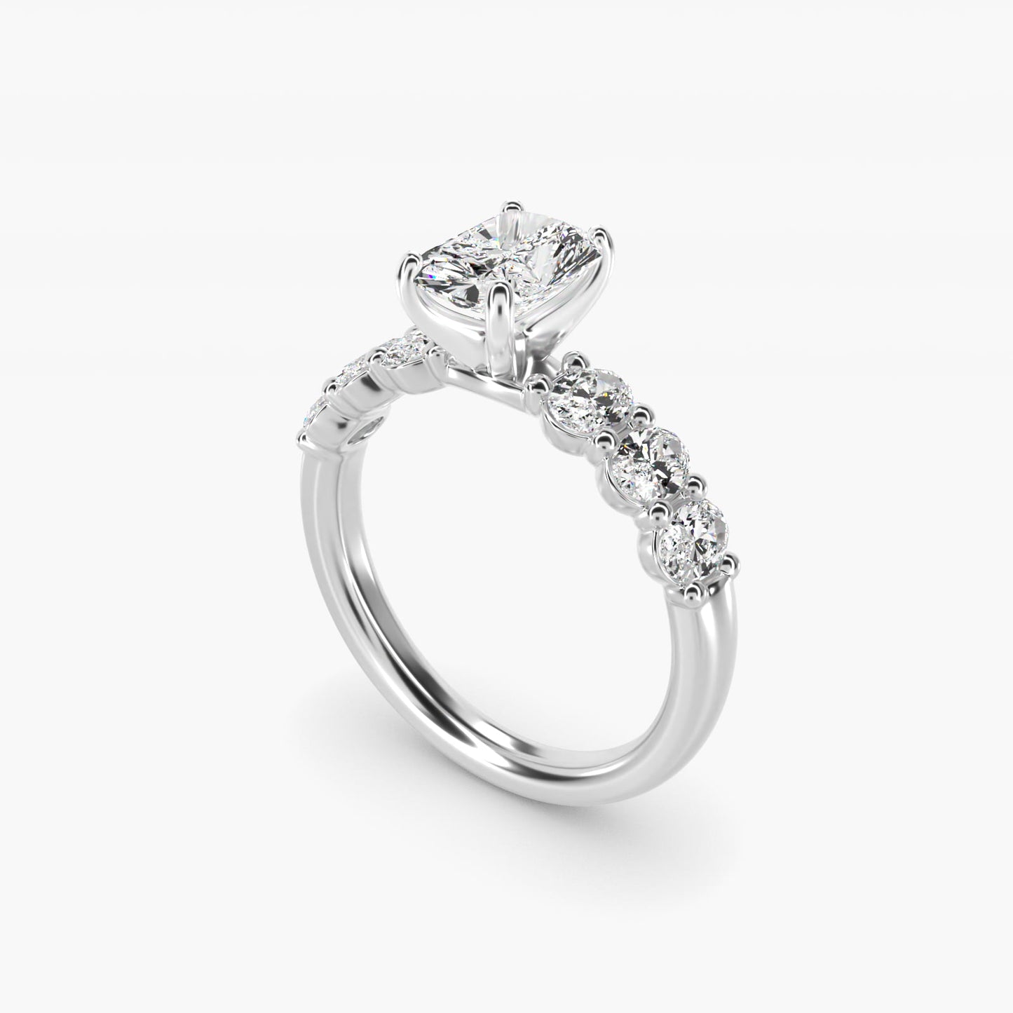 Seven Stone Oval Diamond Engagement Ring in 14k White Gold (1 ct.tw.) - Radiant Center
