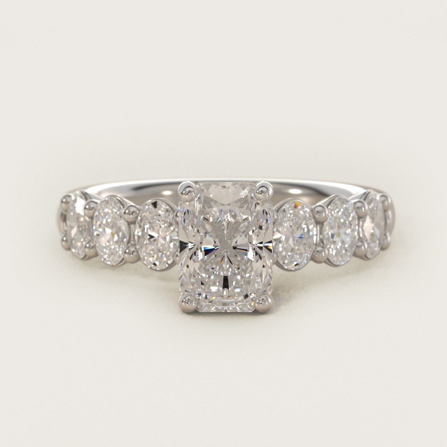 Seven Stone Oval Diamond Engagement Ring in 14k White Gold (1 ct.tw.) - Radiant Center