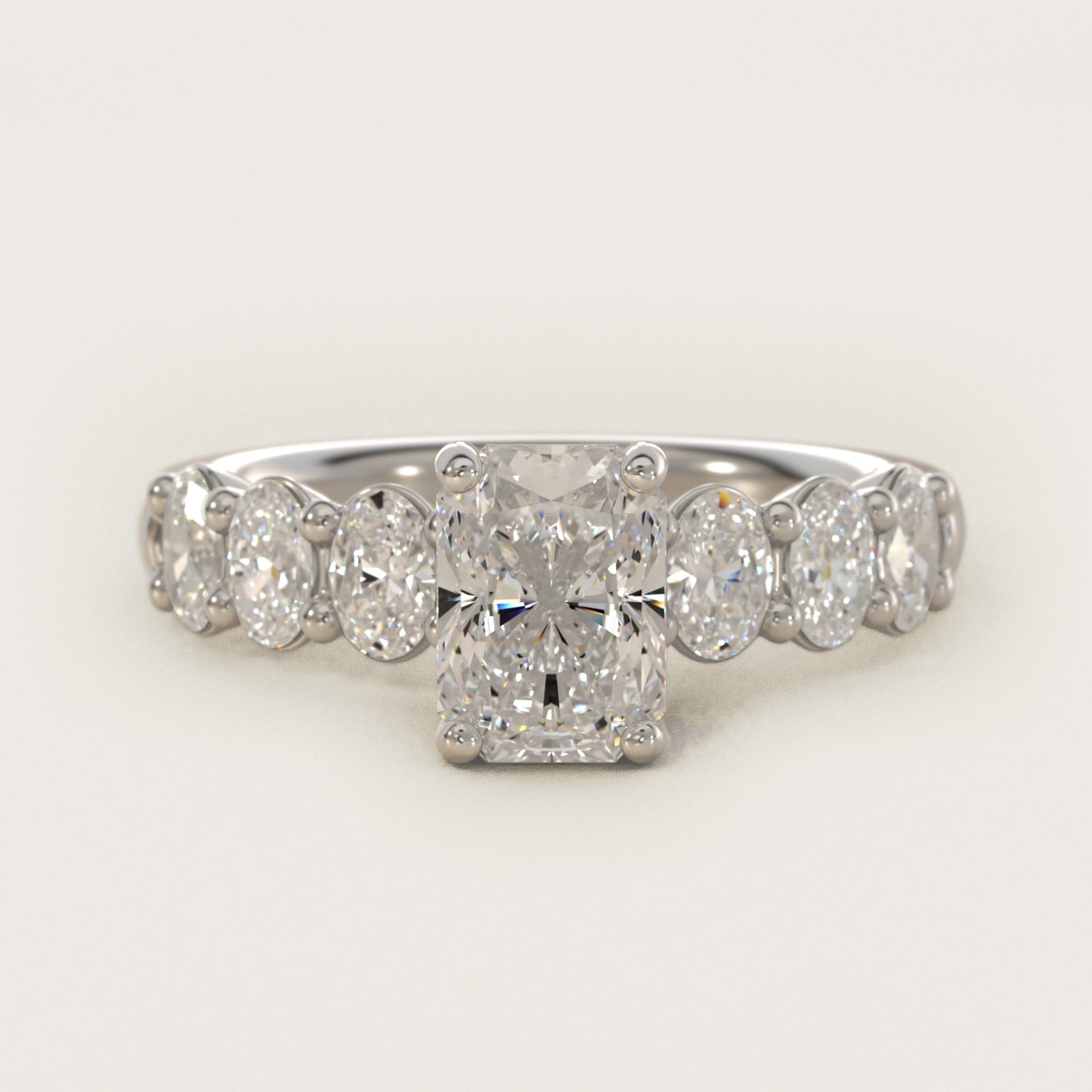 Seven Stone Oval Diamond Engagement Ring in 18k White Gold (1 ct.tw.) - Radiant Center