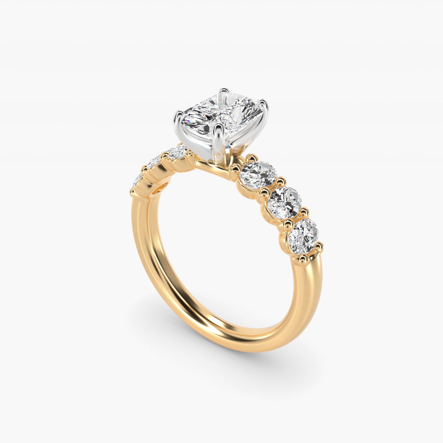 Seven Stone Oval Diamond Engagement Ring in 18k Yellow Gold (1 ct.tw.) - Radiant Center