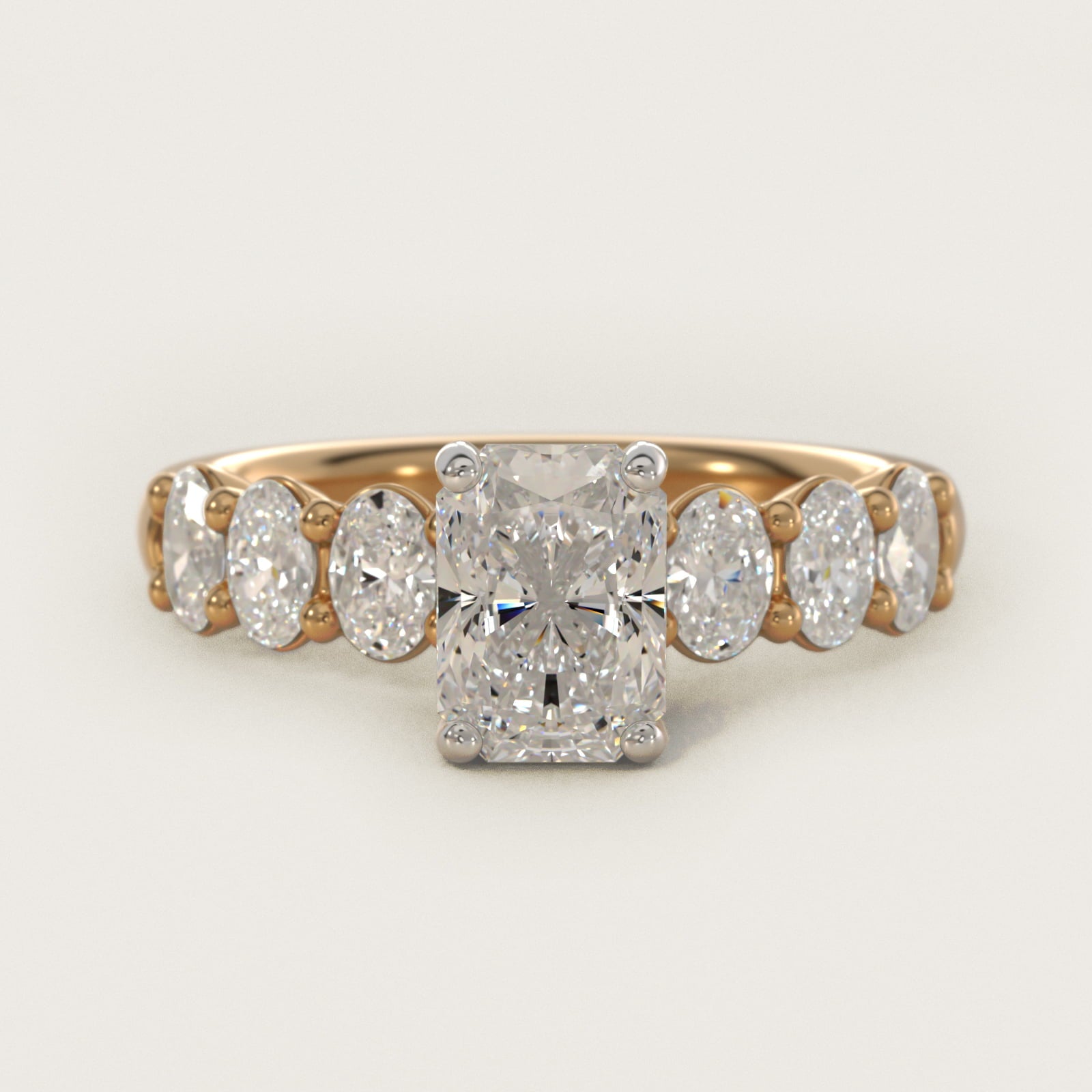 Seven Stone Oval Diamond Engagement Ring in 14K Yellow Gold (1 ct.tw.) - Radiant Center