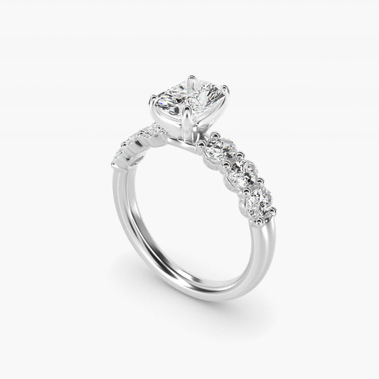 Seven Stone Oval Diamond Engagement Ring in Platinum (1 ct.tw.) - Radiant Center
