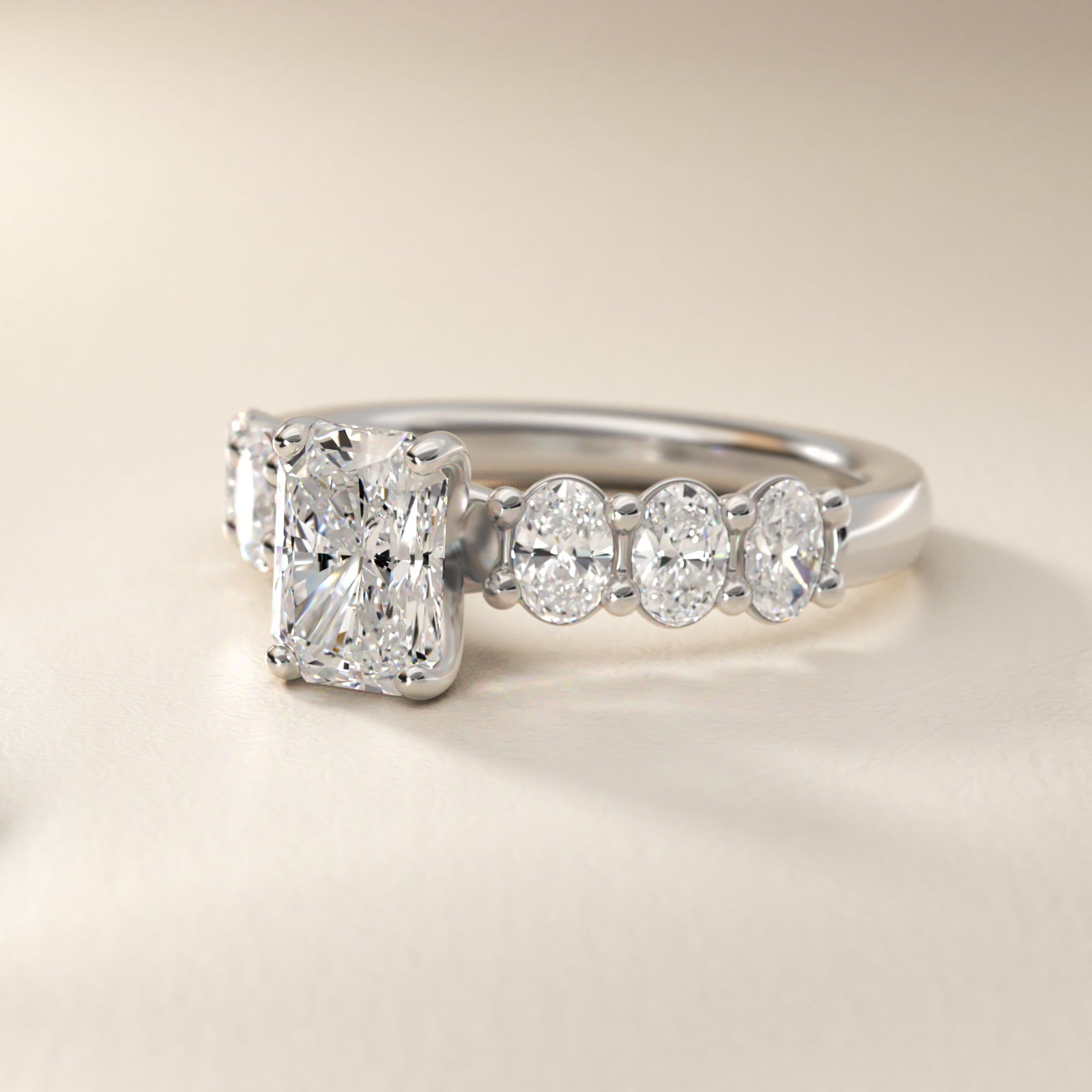 Seven Stone Oval Diamond Engagement Ring in Platinum (1 ct.tw.) - Radiant Center