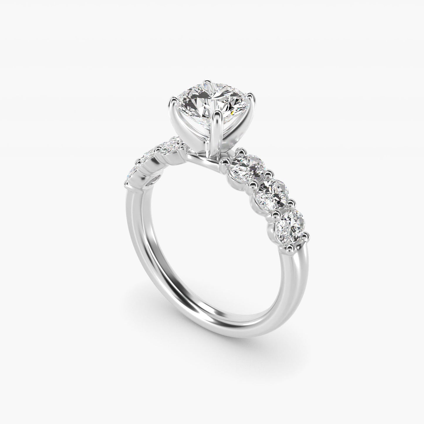 Seven Stone Oval Diamond Engagement Ring in 14k White Gold (1 ct.tw.) - Round Center
