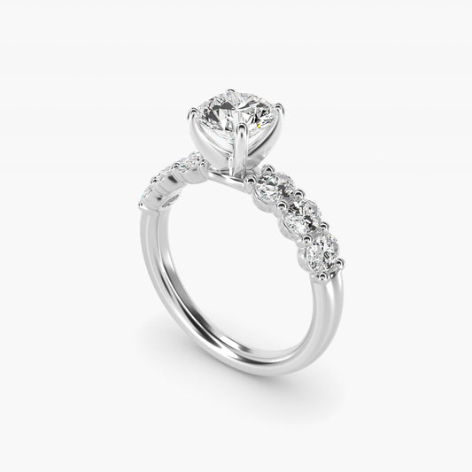 Seven Stone Oval Diamond Engagement Ring in 18k White Gold (1 ct.tw.) - Round Center
