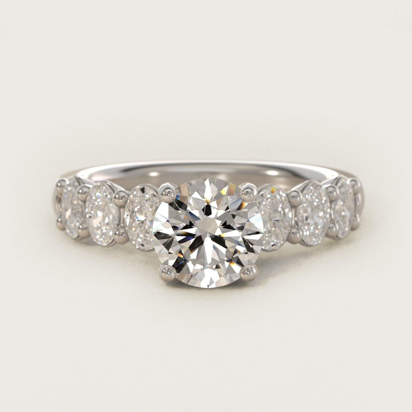 Seven Stone Oval Diamond Engagement Ring in 18k White Gold (1 ct.tw.) - Round Center