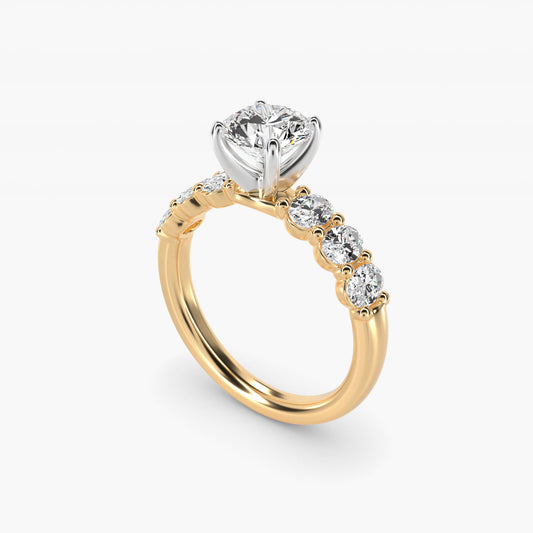 Seven Stone Oval Diamond Engagement Ring in 14K Yellow Gold (1 ct.tw.) - Round Center