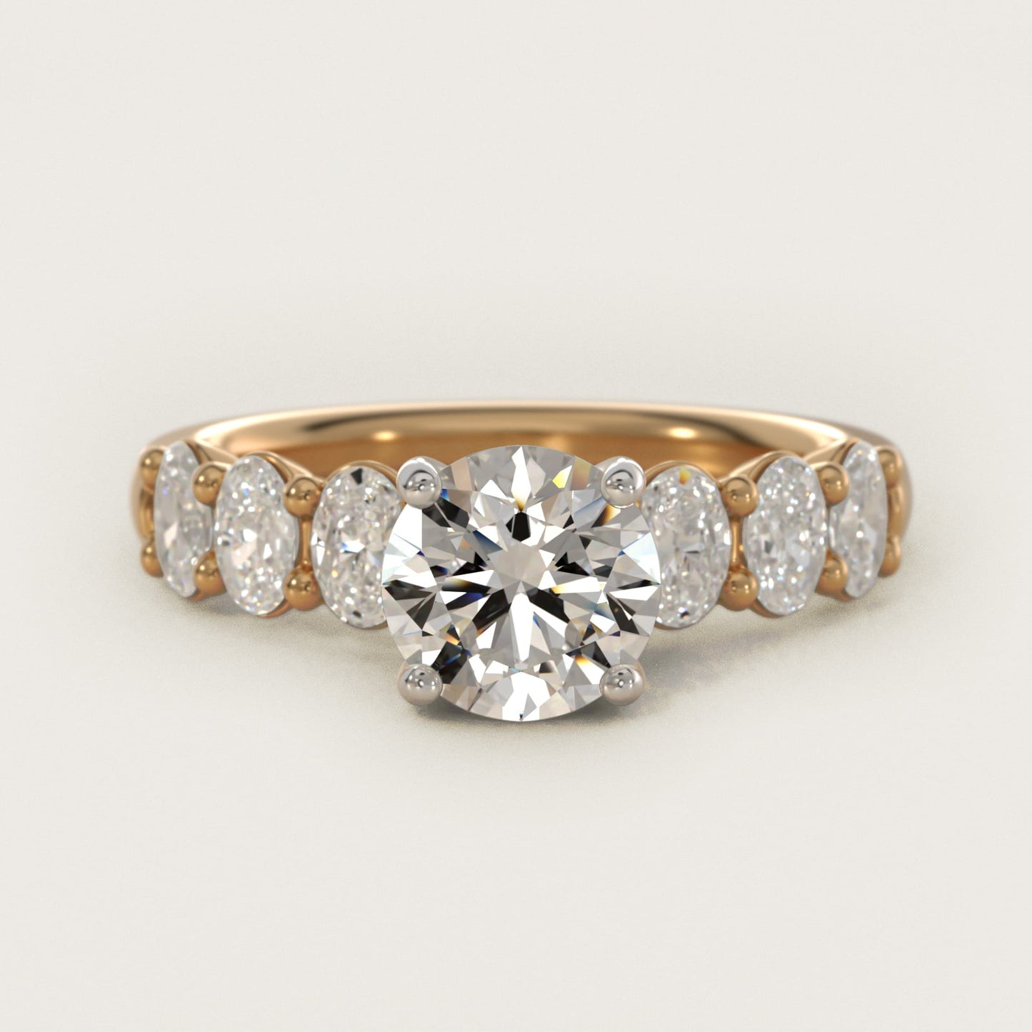 Seven Stone Oval Diamond Engagement Ring in 18k Yellow Gold (1 ct.tw.) - Round Center