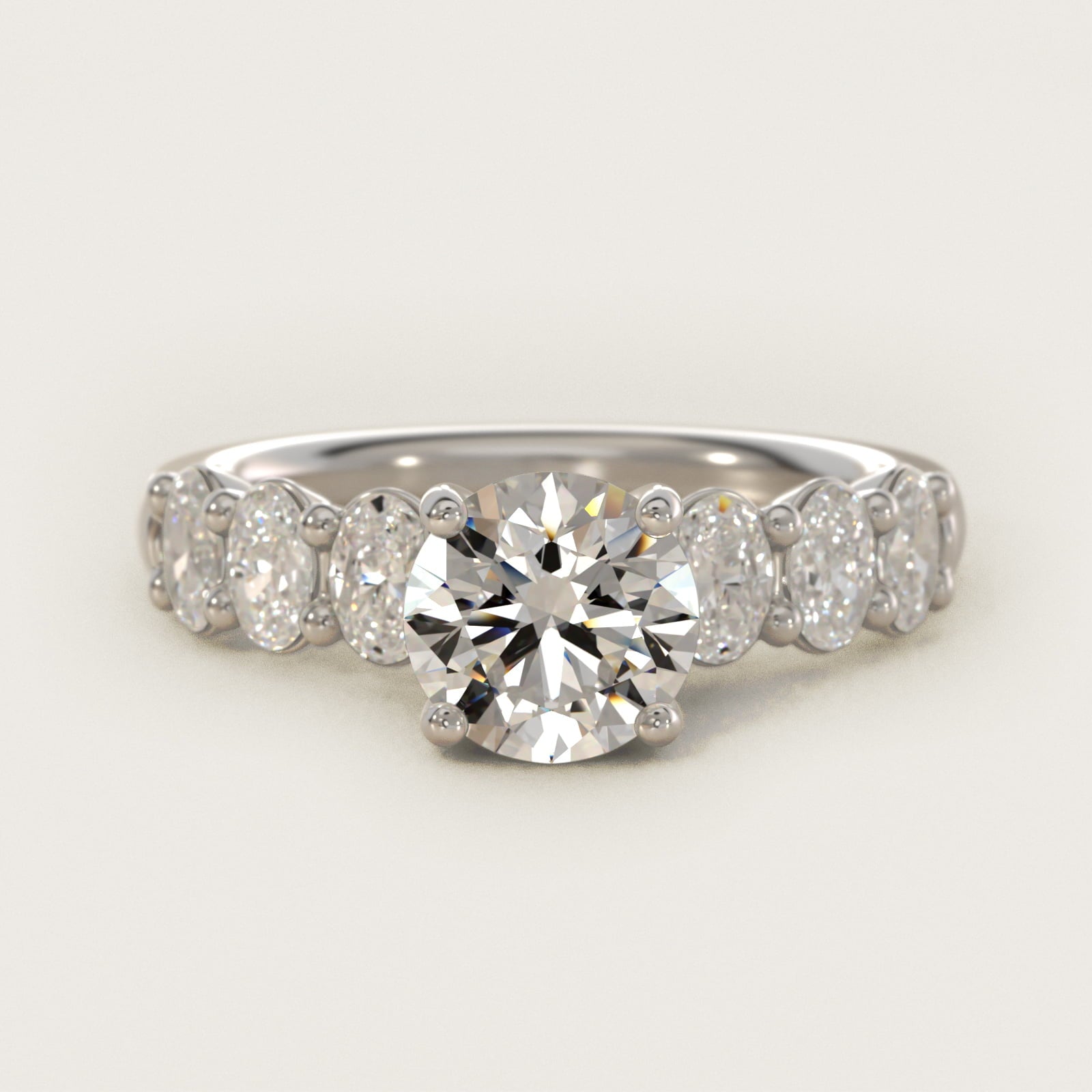Seven Stone Oval Diamond Engagement Ring in Platinum (1 ct.tw.) - Round Center