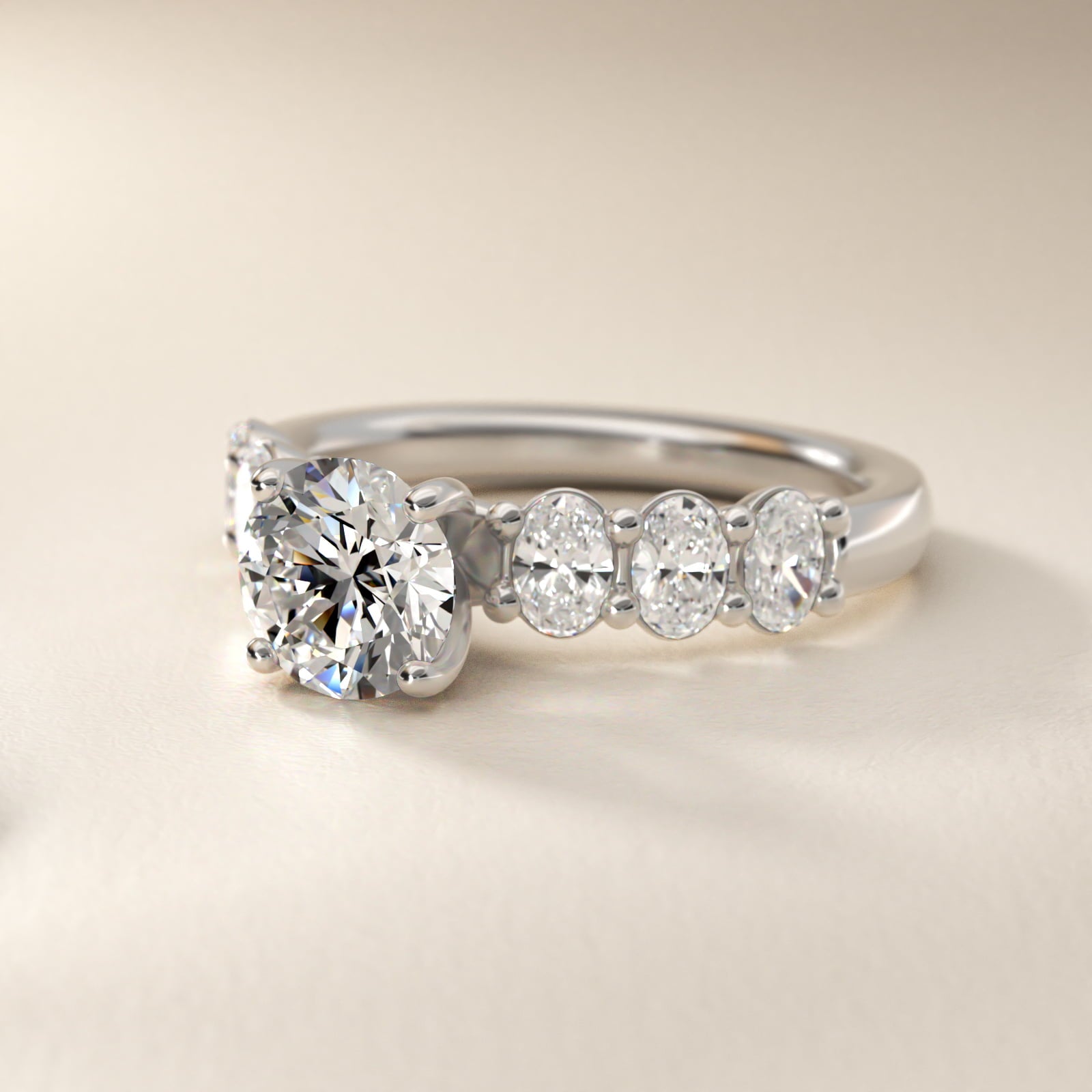 Seven Stone Oval Diamond Engagement Ring in Platinum (1 ct.tw.) - Round Center