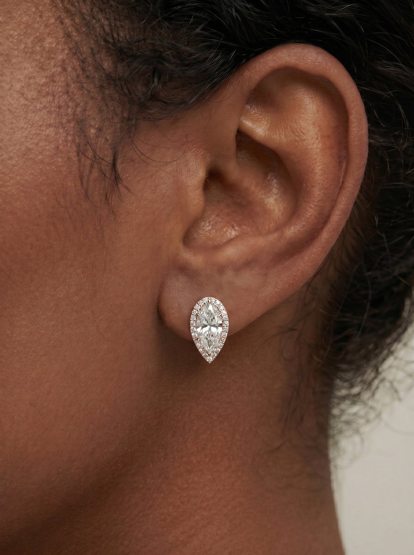 Sia Halo Lab Grown Diamond Earrings Marquise - Rose Gold