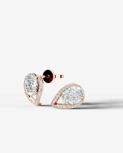 Sia Halo Lab Grown Diamond Earrings Oval - Rose Gold