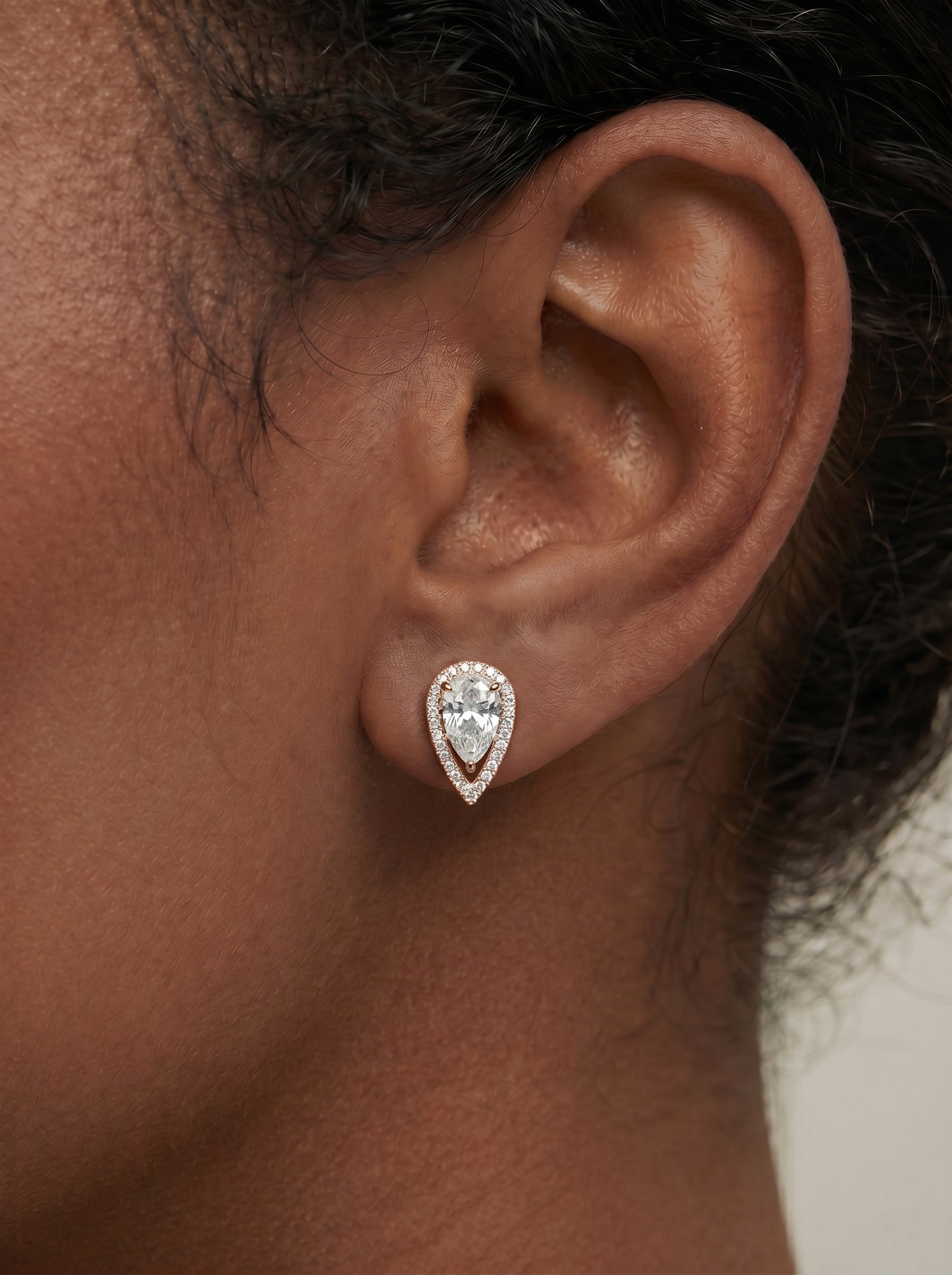 Sia Halo Lab Grown Diamond Earrings Pear - Rose Gold