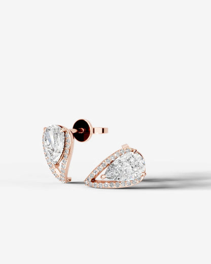 Sia Halo Lab Grown Diamond Earrings Pear - Rose Gold