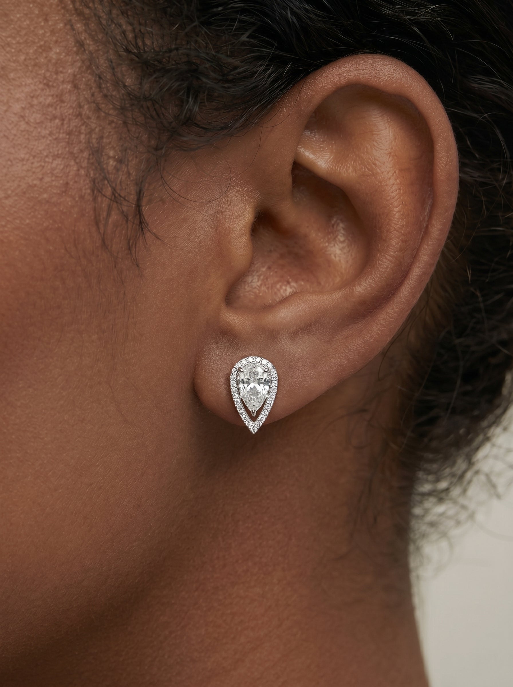 Sia Halo Lab Grown Diamond Earrings Pear - Platinum