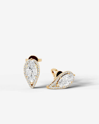 Sia Halo Lab Grown Diamond Earrings Marquise - Yellow Gold