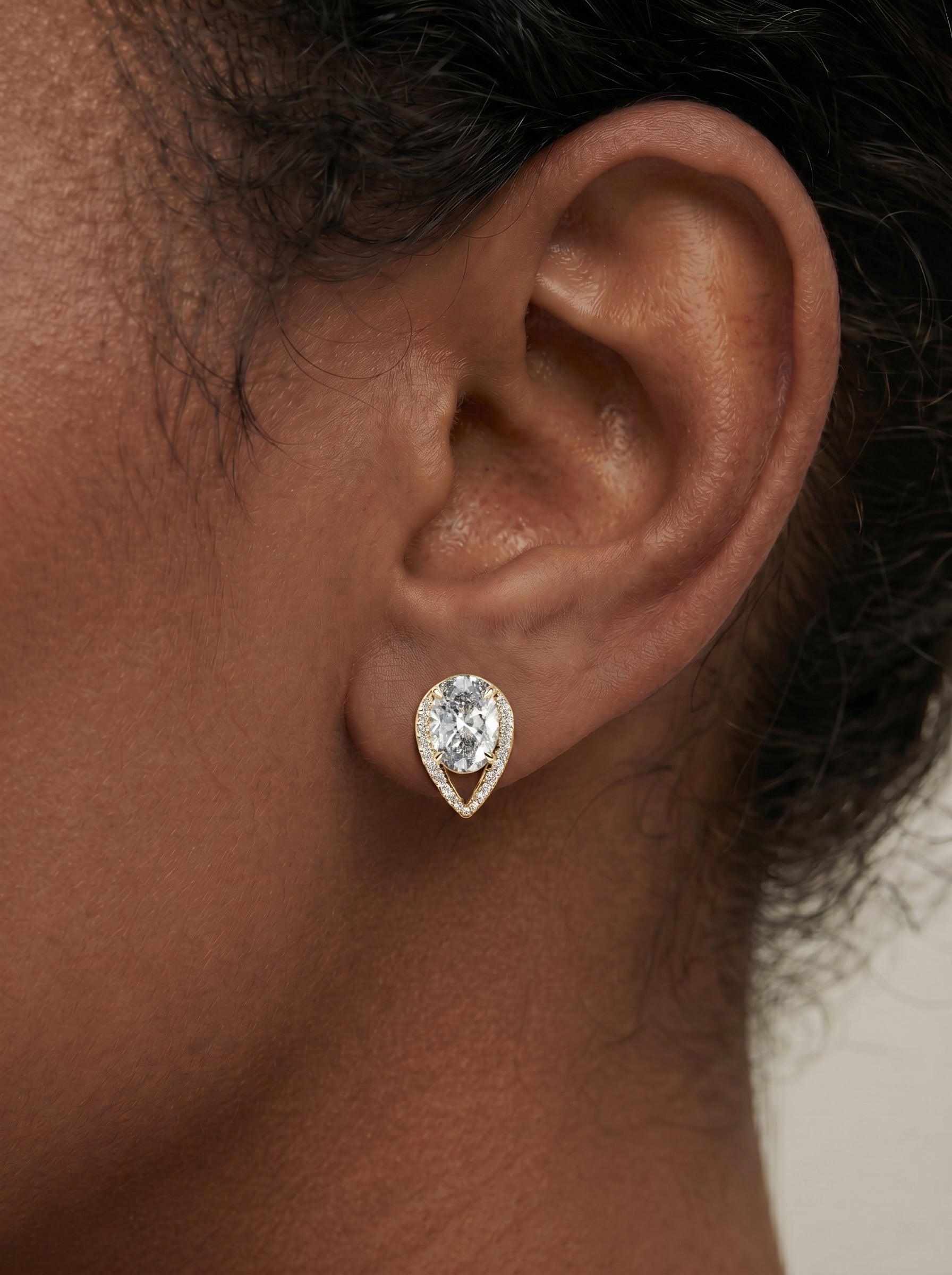 Sia Halo Lab Grown Diamond Earrings Oval - Yellow Gold