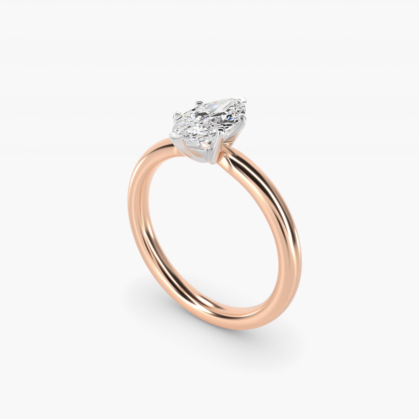 Six-Prong Low Dome Comfort Fit Solitaire Engagement Ring in 14k Rose Gold (2mm) - Marquise Center