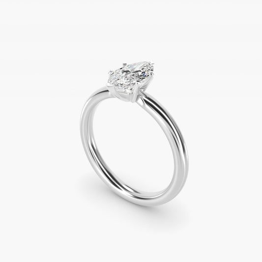 Six-Prong Low Dome Comfort Fit Solitaire Engagement Ring in 14k White Gold (2mm) - Marquise Center