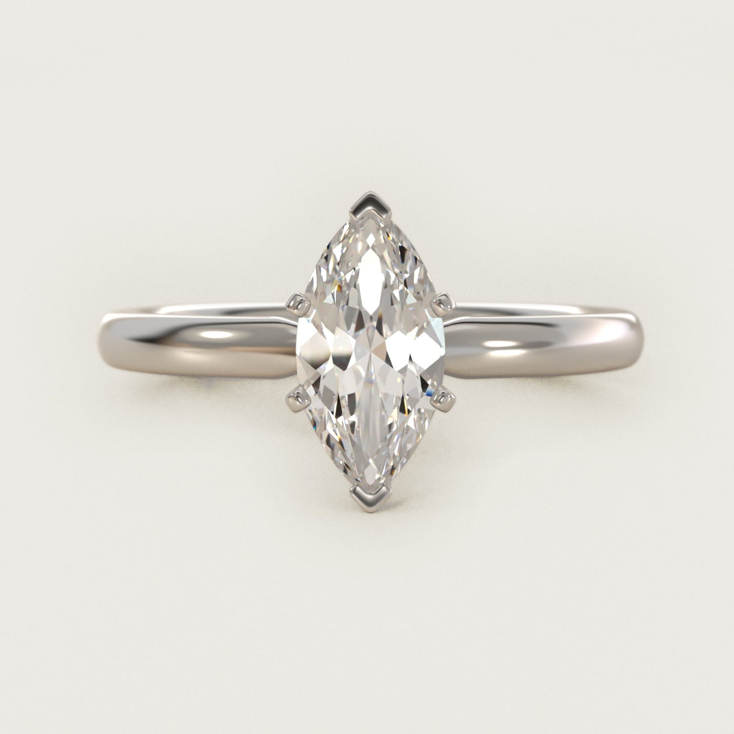 Six-Prong Low Dome Comfort Fit Solitaire Engagement Ring in 14k White Gold (2mm) - Marquise Center