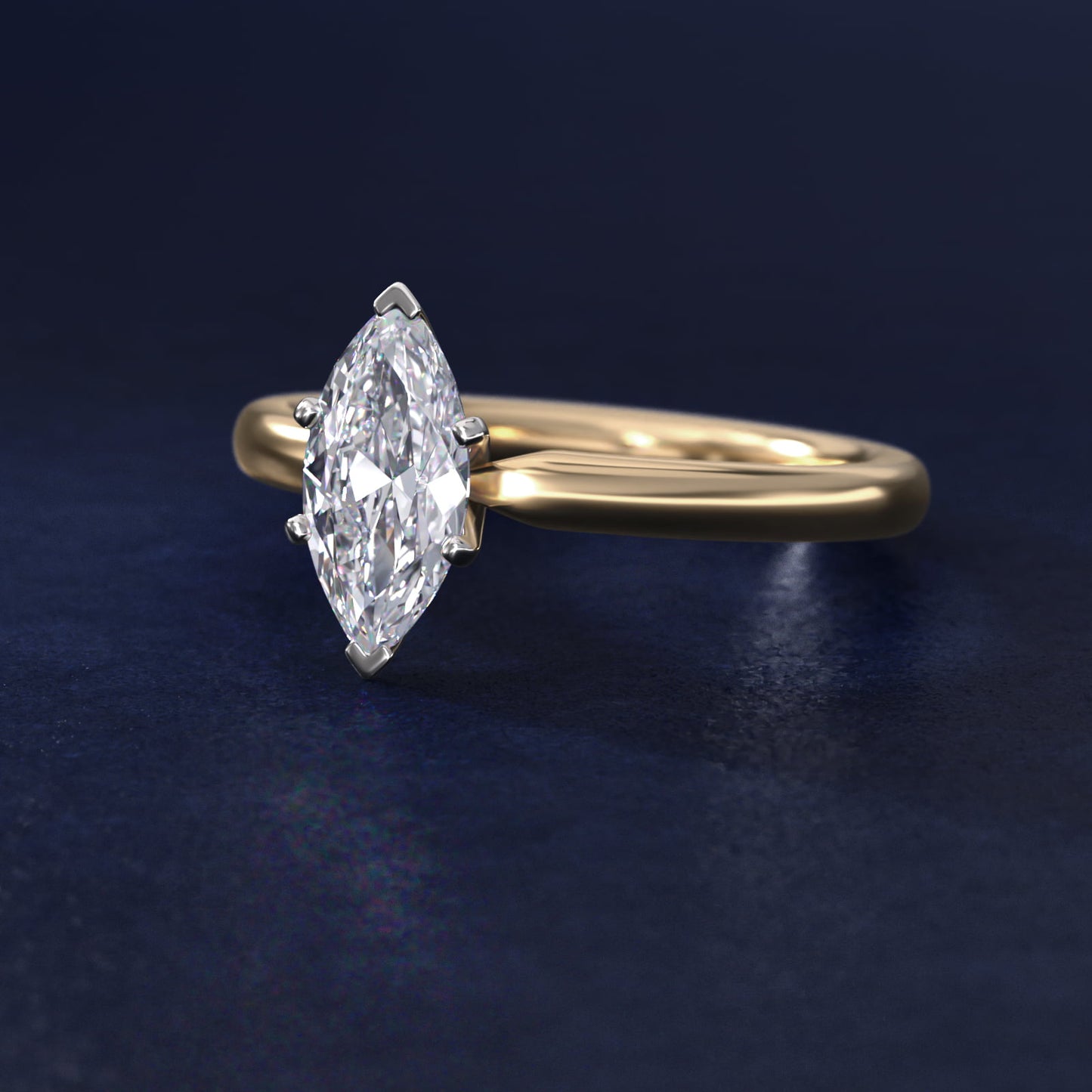 Six-Prong Low Dome Comfort Fit Solitaire Engagement Ring in 14K Yellow Gold (2mm) - Marquise Center