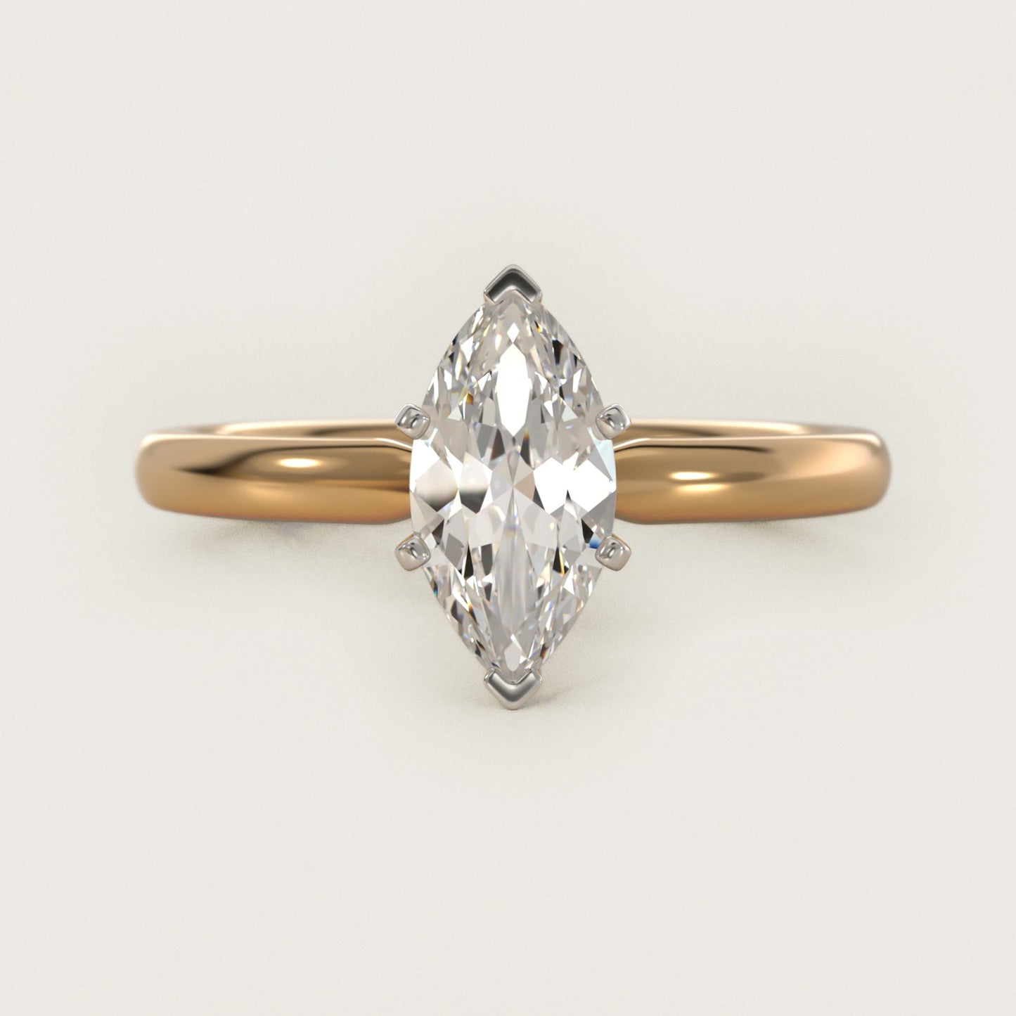 Six-Prong Low Dome Comfort Fit Solitaire Engagement Ring in 18k Yellow Gold (2mm) - Marquise Center