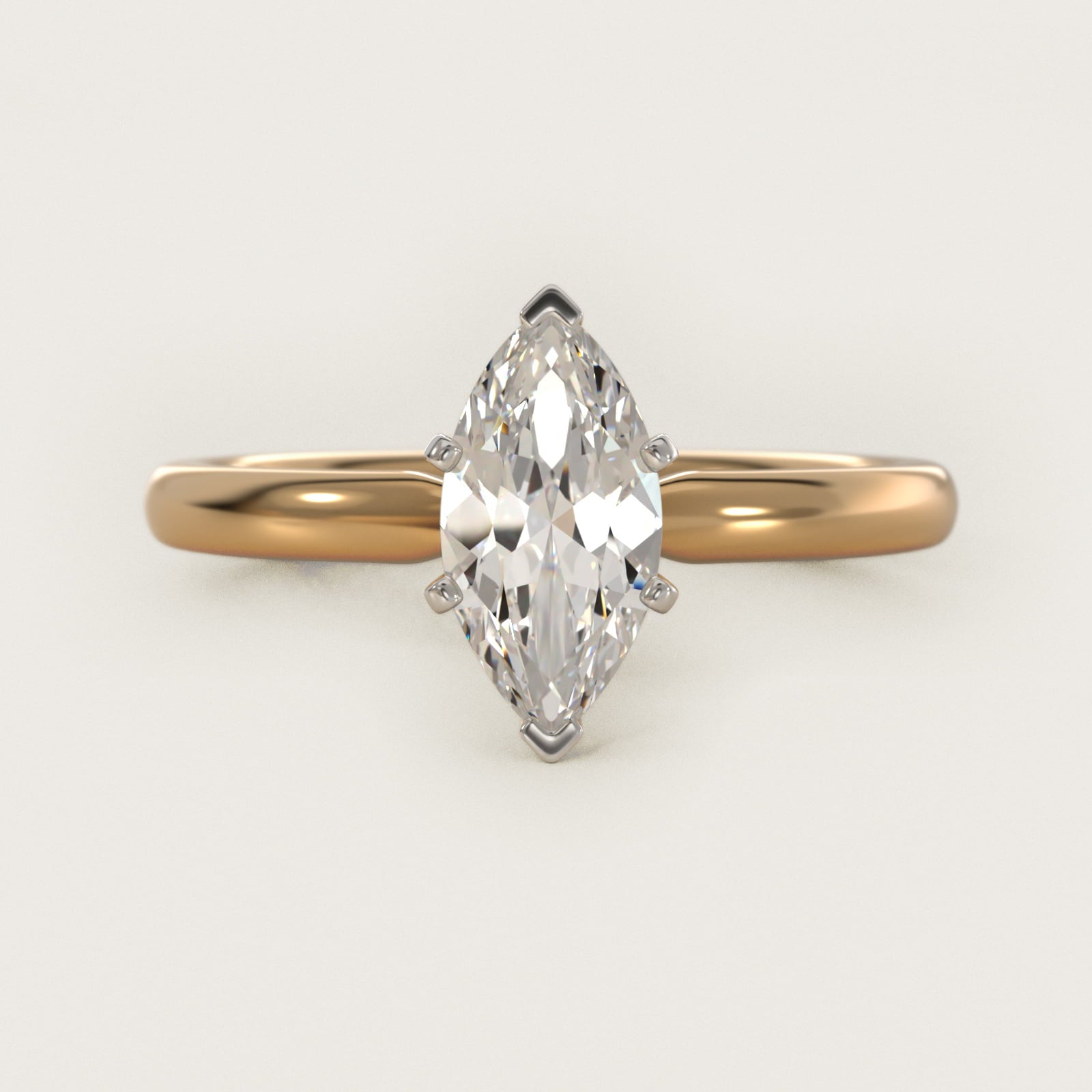 Six-Prong Low Dome Comfort Fit Solitaire Engagement Ring in 18k Yellow Gold (2mm) - Marquise Center