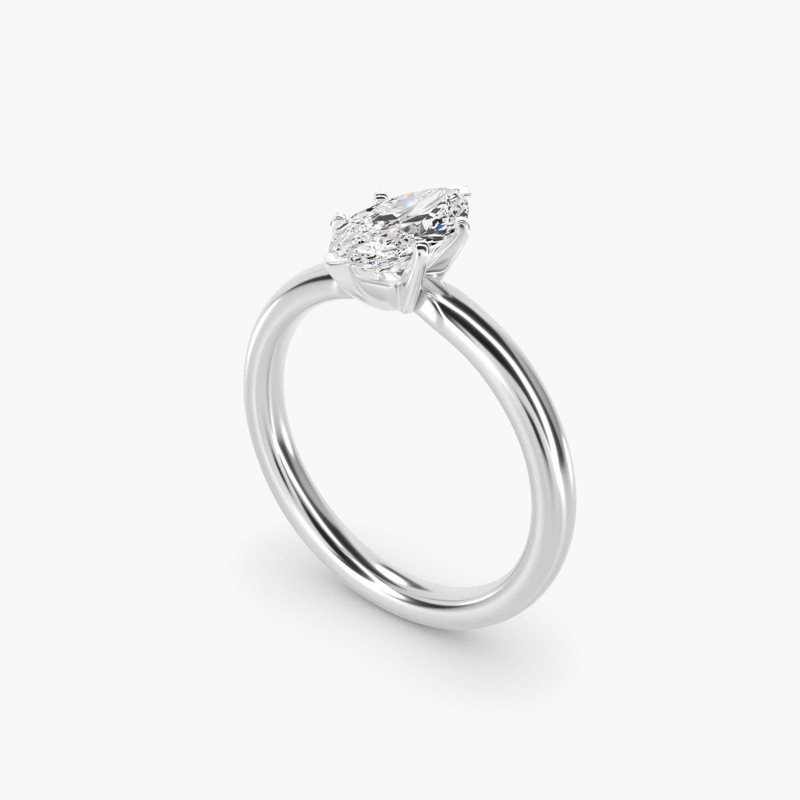 Six-Prong Low Dome Comfort Fit Solitaire Engagement Ring in Platinum (2mm) - Marquise Center