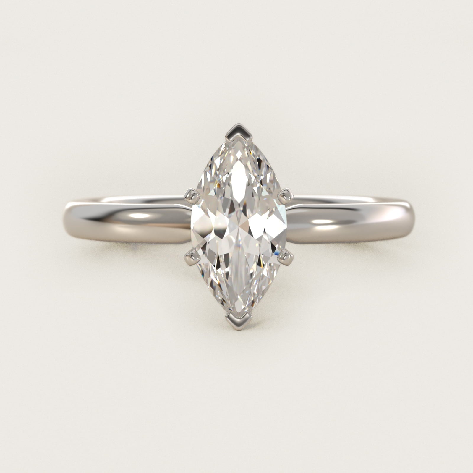 Six-Prong Low Dome Comfort Fit Solitaire Engagement Ring in Platinum (2mm) - Marquise Center