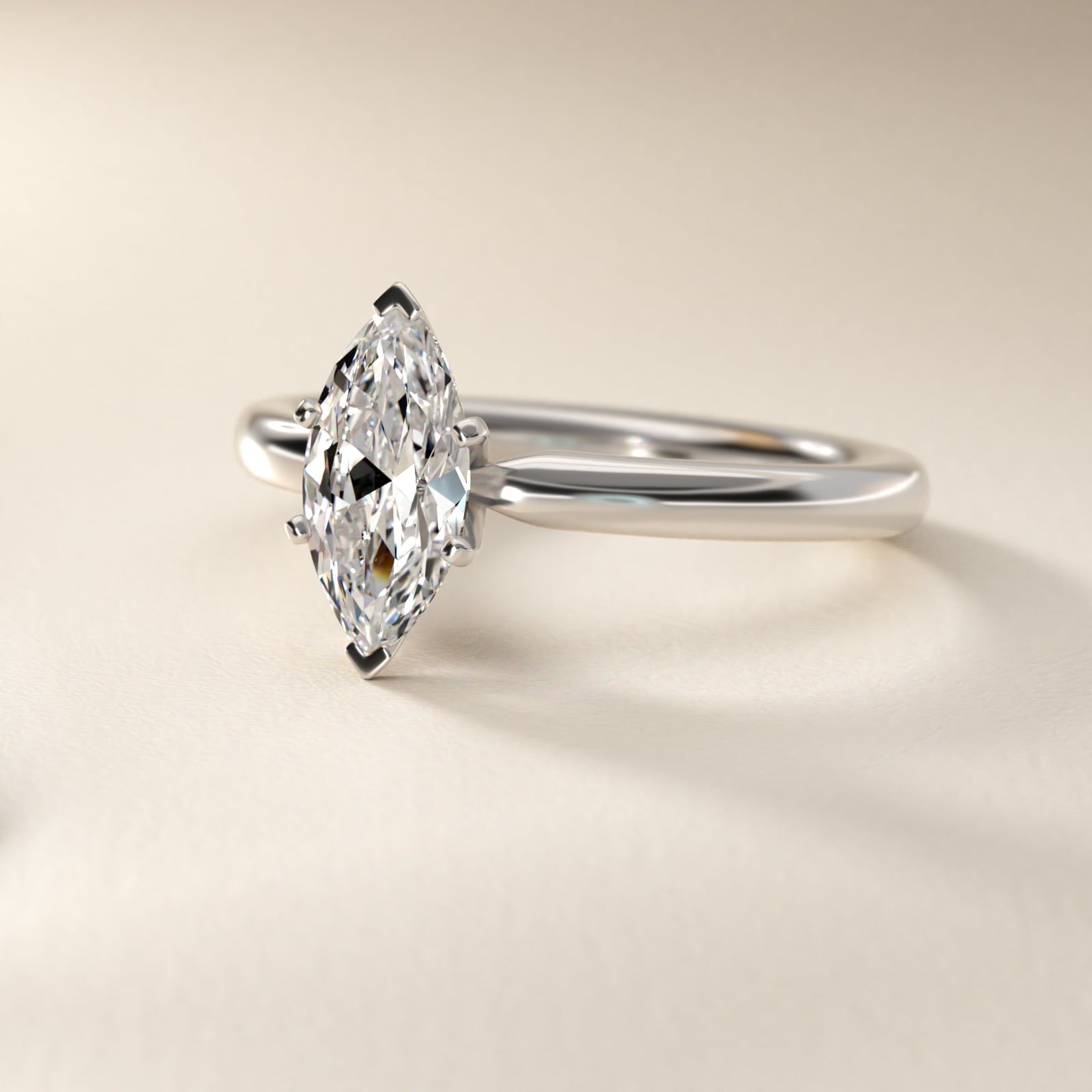 Six-Prong Low Dome Comfort Fit Solitaire Engagement Ring in Platinum (2mm) - Marquise Center