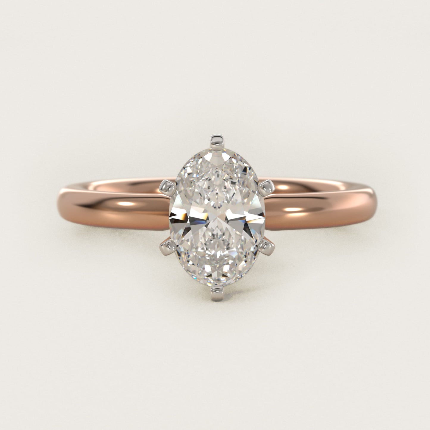 Six-Prong Low Dome Comfort Fit Solitaire Engagement Ring in 14k Rose Gold (2mm) - Oval Center