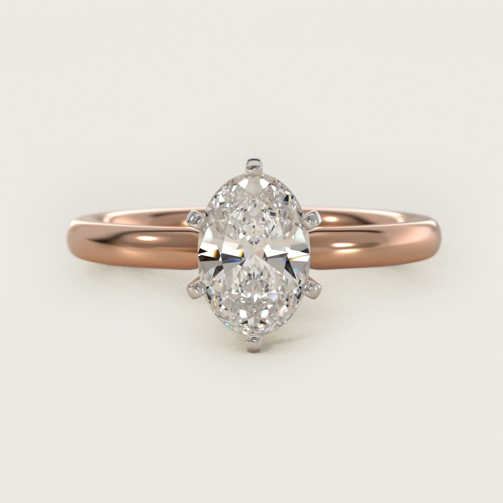 Six-Prong Low Dome Comfort Fit Solitaire Engagement Ring in 18k Rose Gold (2mm) - Oval Center