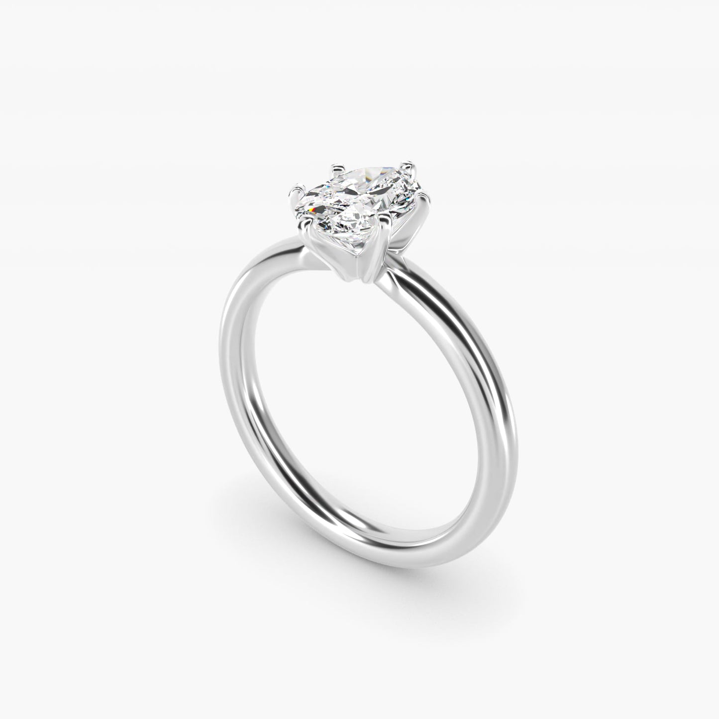 Six-Prong Low Dome Comfort Fit Solitaire Engagement Ring in 14k White Gold (2mm) - Oval Center