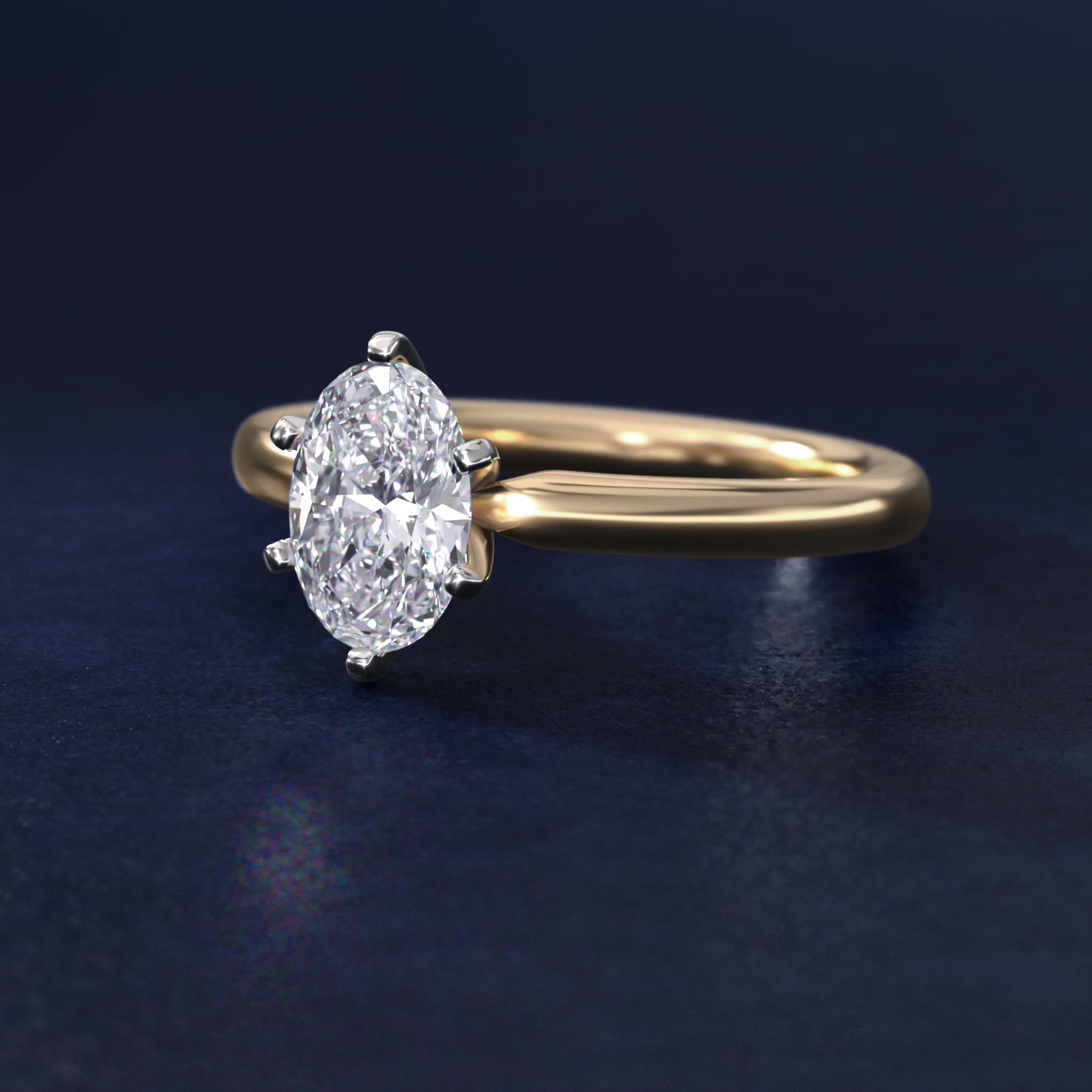 Six-Prong Low Dome Comfort Fit Solitaire Engagement Ring in 14K Yellow Gold (2mm) - Oval Center