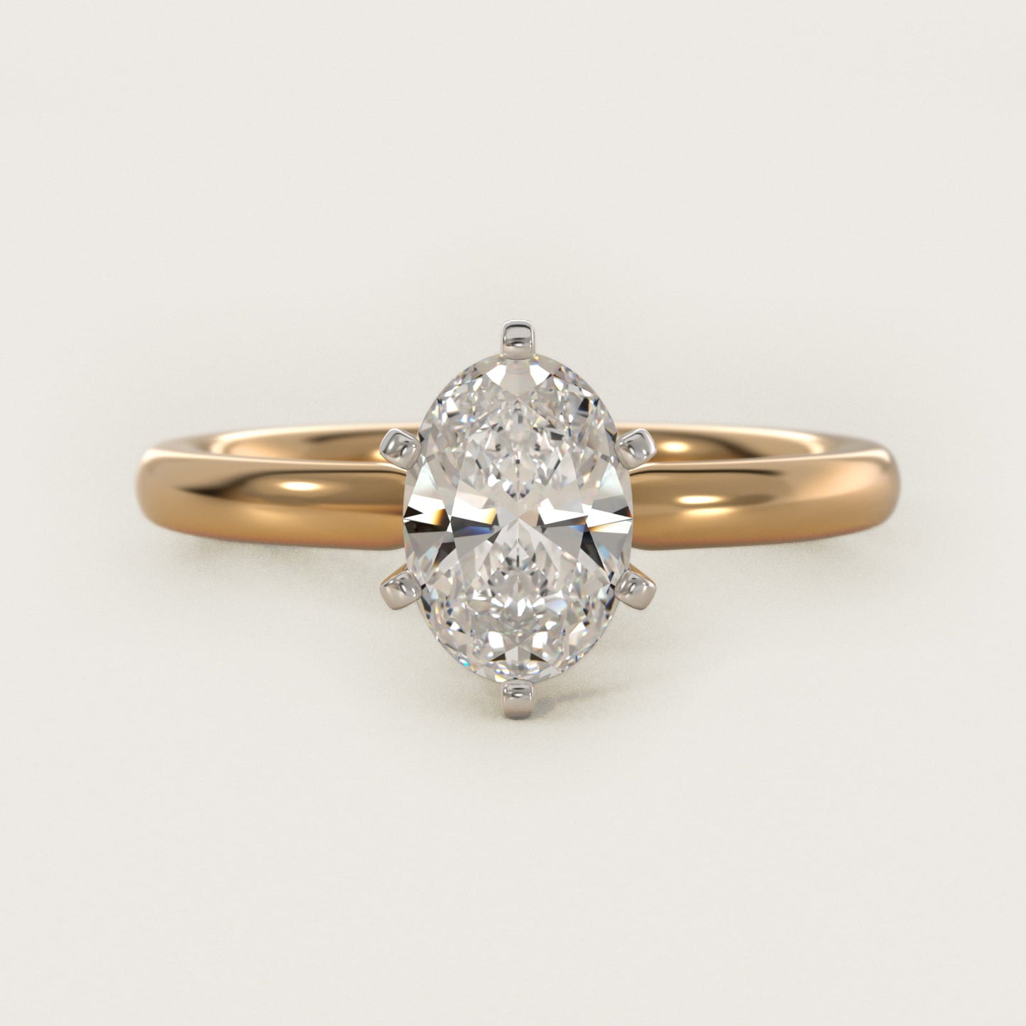 Six-Prong Low Dome Comfort Fit Solitaire Engagement Ring in 14K Yellow Gold (2mm) - Oval Center