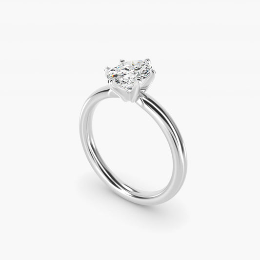 Six-Prong Low Dome Comfort Fit Solitaire Engagement Ring in Platinum (2mm) - Oval Center