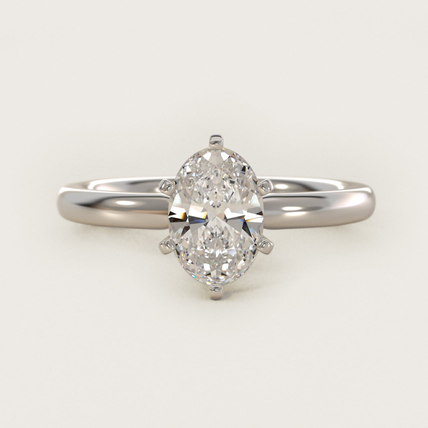 Six-Prong Low Dome Comfort Fit Solitaire Engagement Ring in Platinum (2mm) - Oval Center