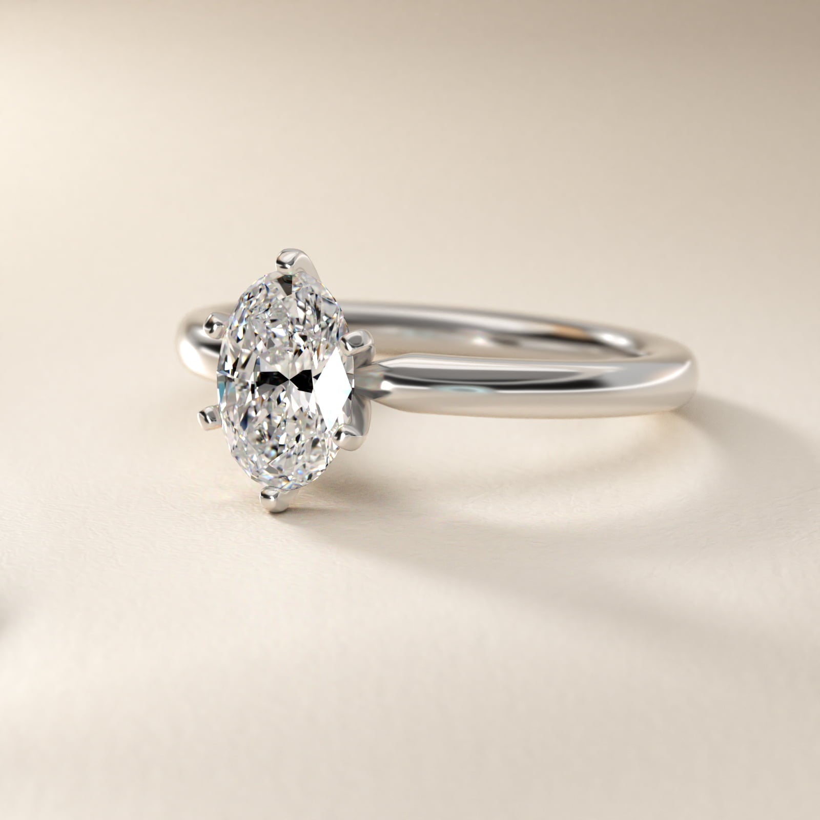 Six-Prong Low Dome Comfort Fit Solitaire Engagement Ring in Platinum (2mm) - Oval Center