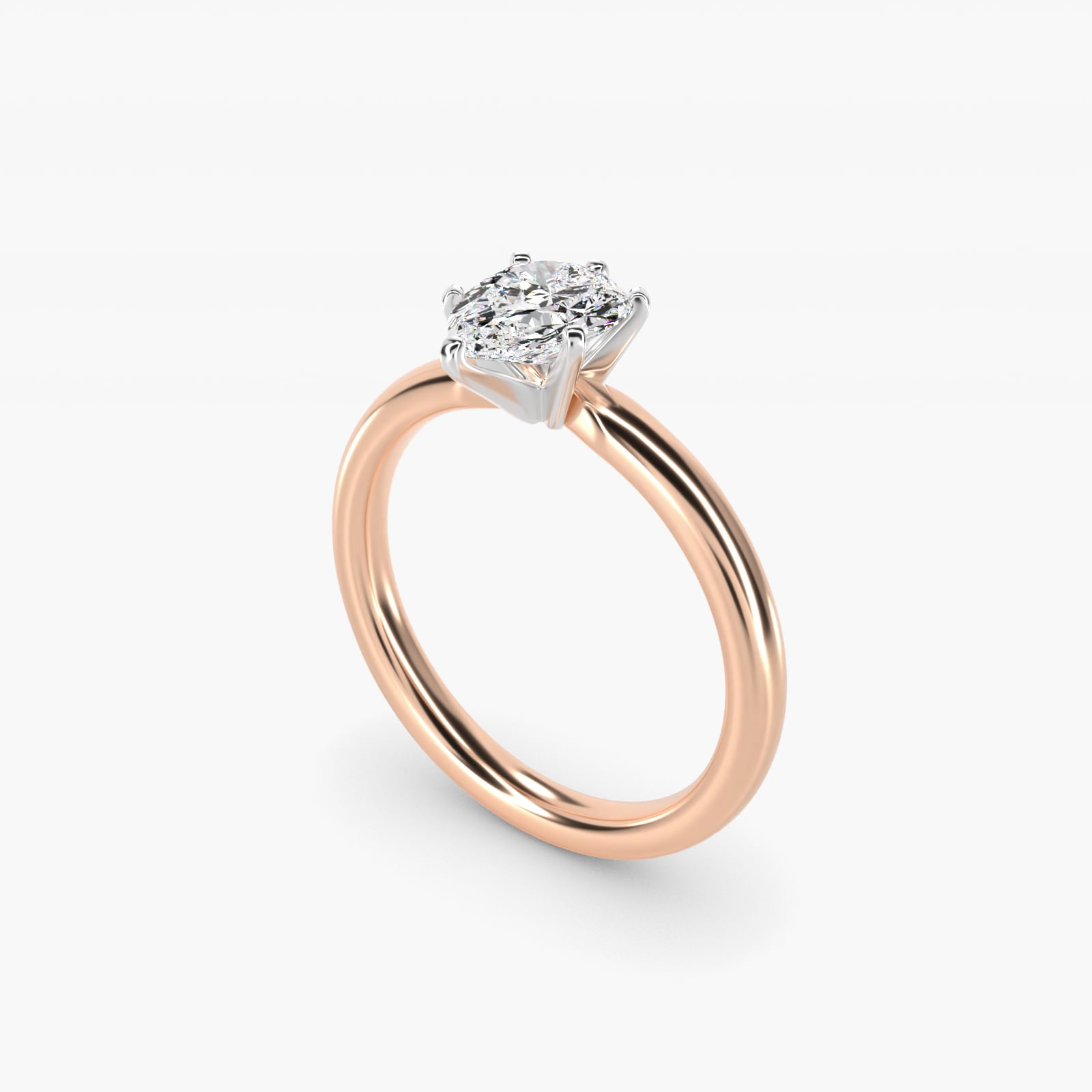 Six-Prong Low Dome Comfort Fit Solitaire Engagement Ring in 14k Rose Gold (2mm) - Pear Center