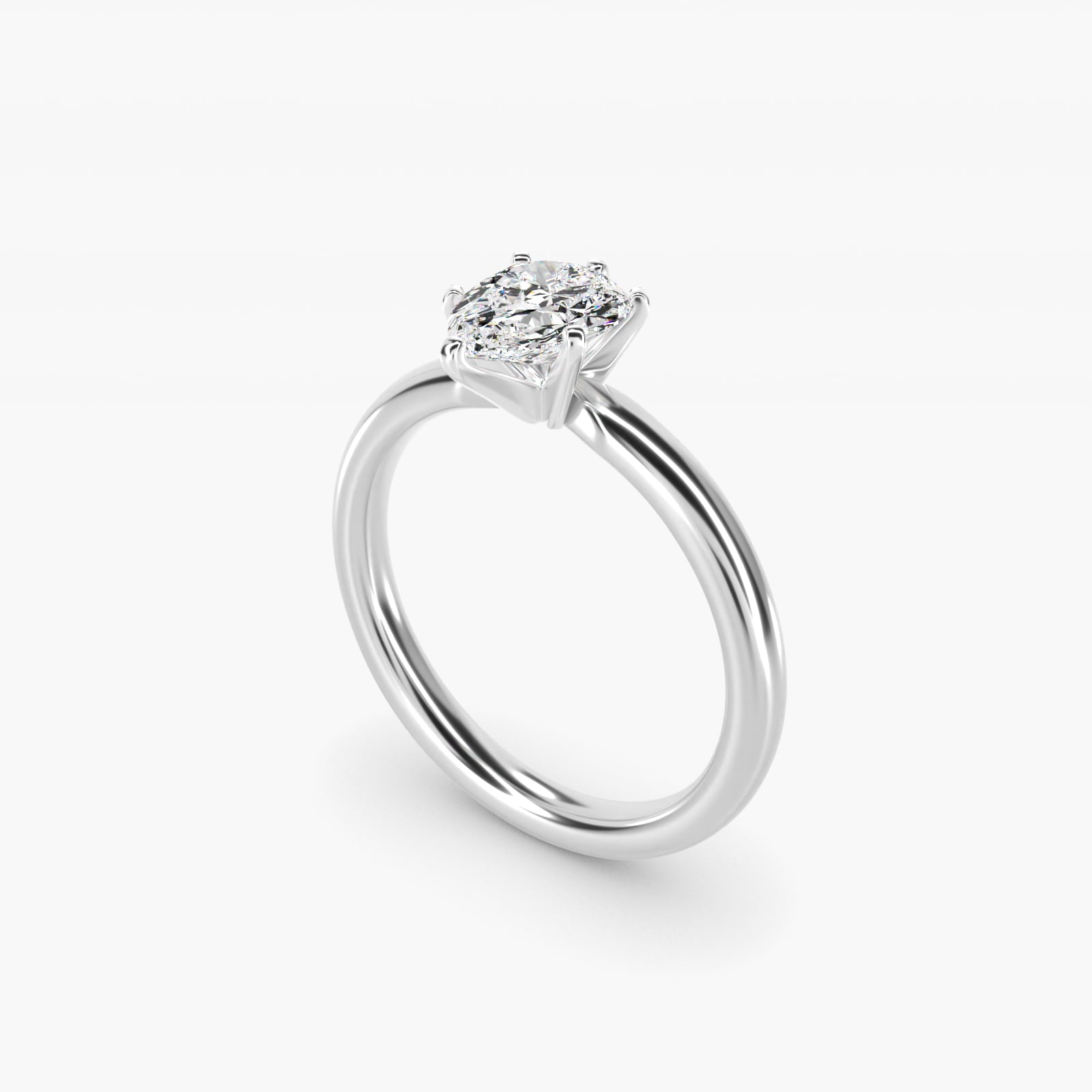 Six-Prong Low Dome Comfort Fit Solitaire Engagement Ring in 18k White Gold (2mm) - Pear Center